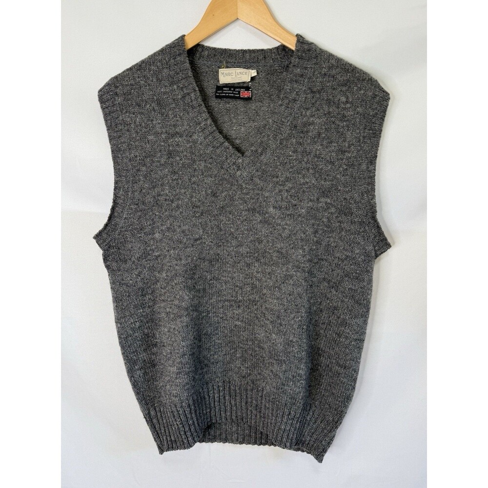 Vtg 60 Shetland Wool Sweater Vest L V-Neck Made in England For Mark Lance Mens